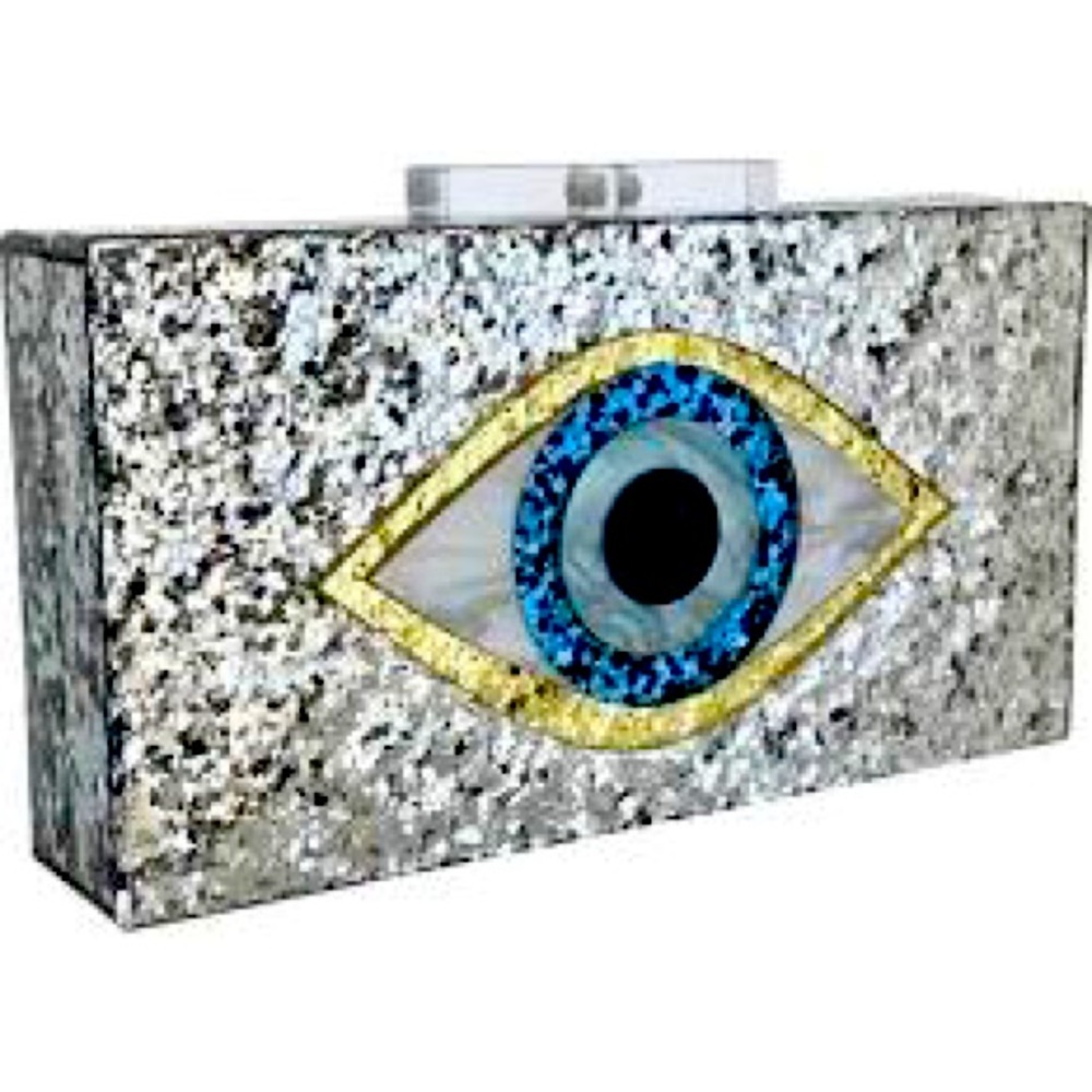 Evil Eve Silver Sparkle Acrylic Clutch